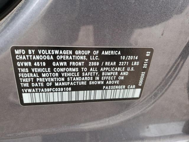 Photo 10 from auction – 2015 VOLKSWAGEN PASSAT S with VIN 1VWAT7A39FC039106