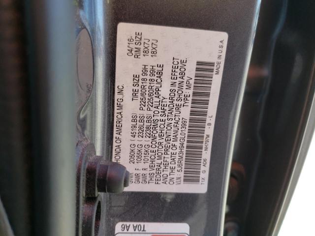 Photo 10 from auction – 2016 HONDA CR-V TOURI with VIN 5J6RM3H94GL013997