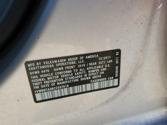 Photo 10 from auction – 2012 VOLKSWAGEN PASSAT SE with VIN 1VWBH7A35CC037516