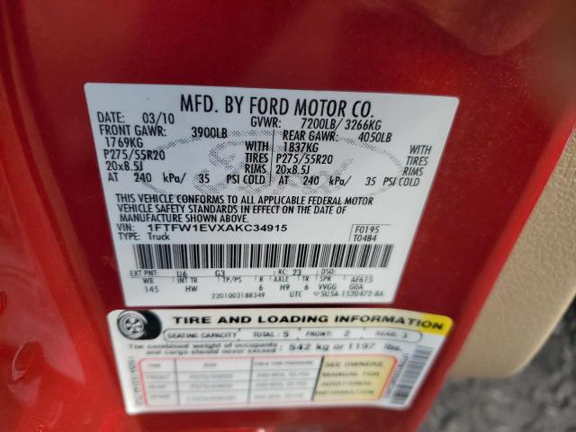 Photo 10 from auction – 2010 FORD F150 SUPER with VIN 1FTFW1EVXAKC34915