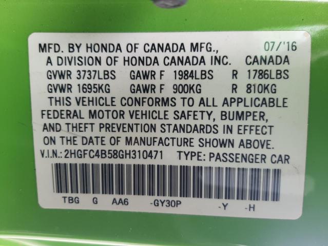 Photo 10 from auction – 2016 HONDA CIVIC LX with VIN 2HGFC4B58GH310471
