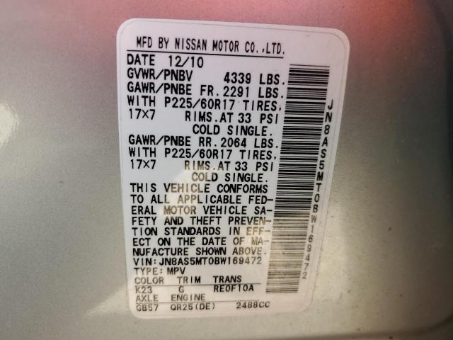 Photo 10 from auction – 2011 NISSAN ROGUE S with VIN JN8AS5MT0BW169472