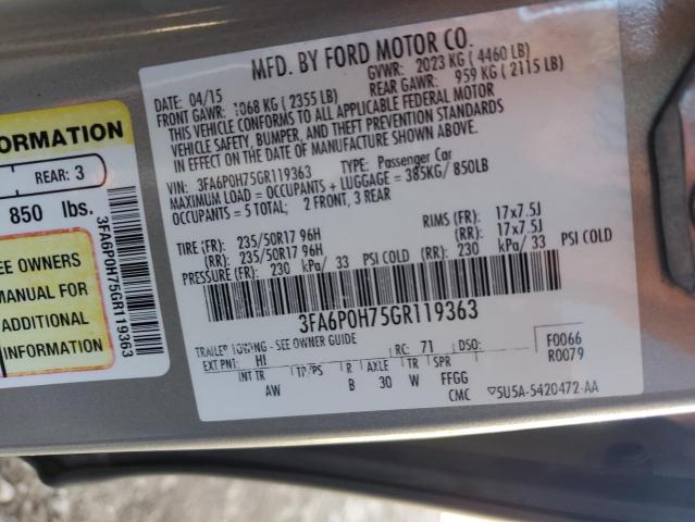 Photo 10 from auction – 2016 FORD FUSION SE with VIN 3FA6P0H75GR119363