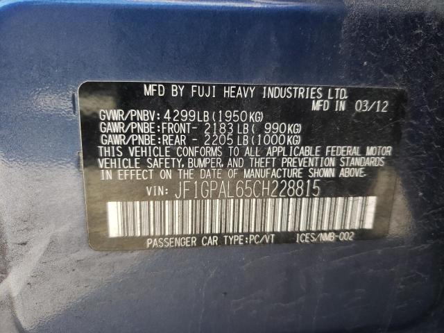 Photo 10 from auction – 2012 SUBARU IMPREZA SP with VIN JF1GPAL65CH228815
