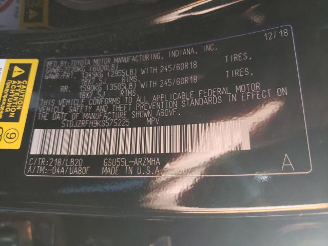 Photo 10 from auction – 2019 TOYOTA HIGHLANDER with VIN 5TDJZRFH9KS575225