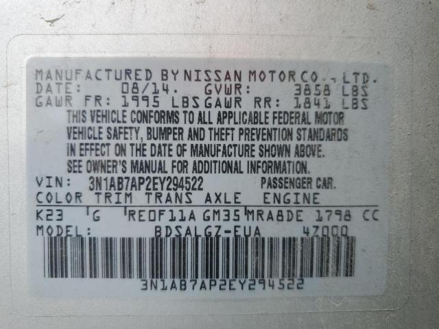 Photo 10 from auction – 2014 NISSAN SENTRA S with VIN 3N1AB7AP2EY294522