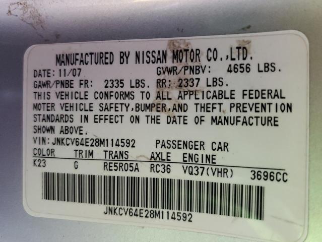 Photo 10 from auction – 2008 INFINITI G37 BASE with VIN JNKCV64E28M114592