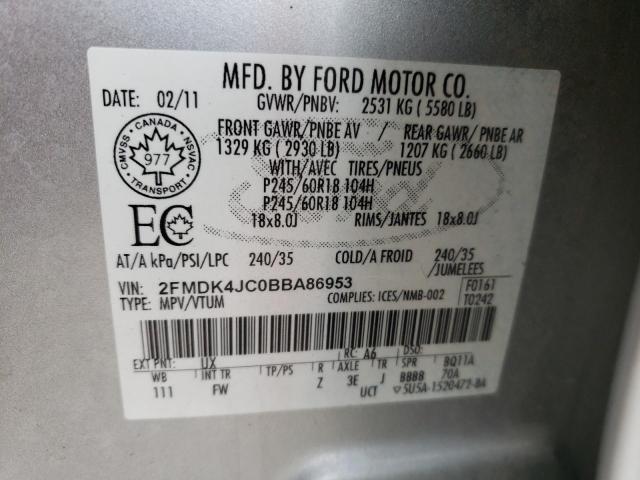 Photo 10 from auction – 2011 FORD EDGE SEL with VIN 2FMDK4JC0BBA86953