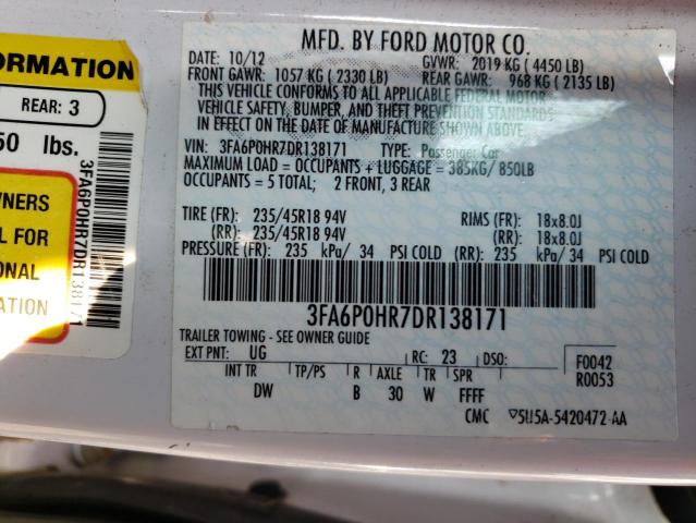 Photo 10 from auction – 2013 FORD FUSION SE with VIN 3FA6P0HR7DR138171