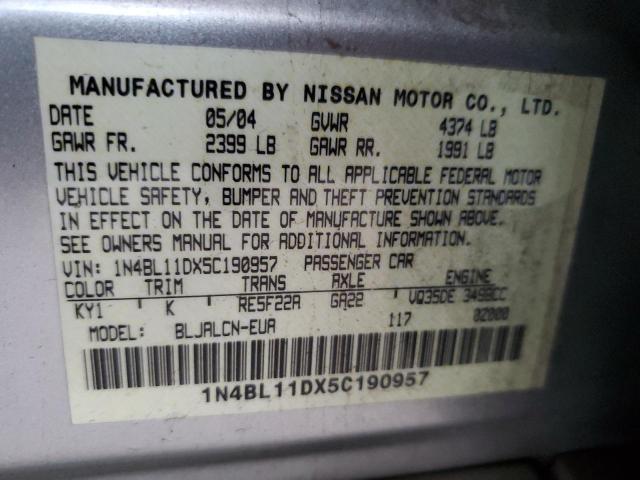 Photo 10 from auction – 2005 NISSAN ALTIMA SE with VIN 1N4BL11DX5C190957