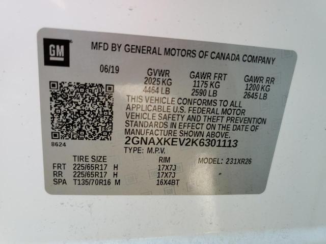Photo 10 from auction – 2019 CHEVROLET EQUINOX LT with VIN 2GNAXKEV2K6301113
