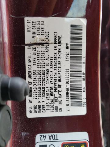 Photo 10 from auction – 2013 HONDA CR-V EXL with VIN 5J6RM4H71DL083022