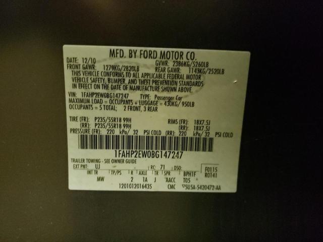 Photo 10 from auction – 2011 FORD TAURUS SEL with VIN 1FAHP2EW0BG147247