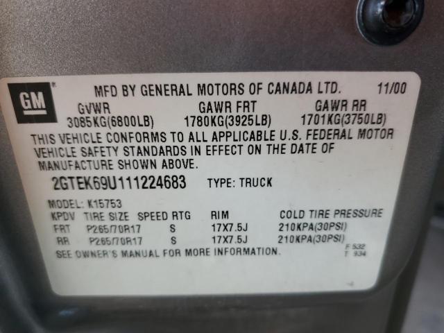 Photo 10 from auction – 2001 GMC SIERRA K15 with VIN 2GTEK69U111224683