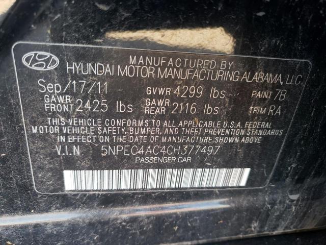 Photo 10 from auction – 2012 HYUNDAI SONATA SE with VIN 5NPEC4AC4CH377497
