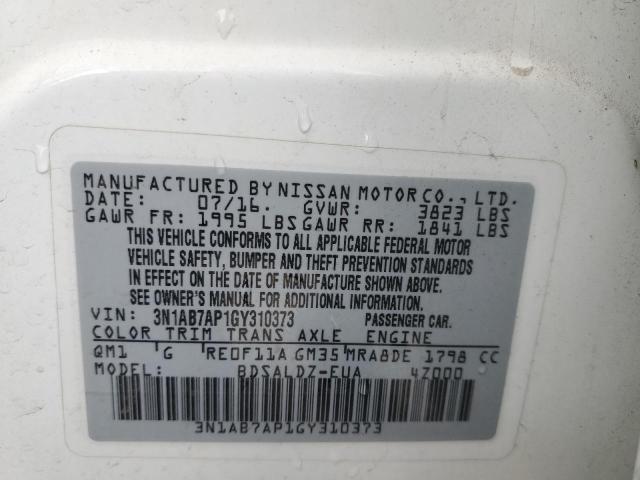 Photo 10 from auction – 2016 NISSAN SENTRA S with VIN 3N1AB7AP1GY310373