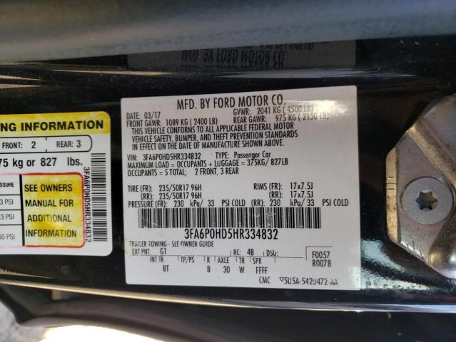 Photo 10 from auction – 2017 FORD FUSION SE with VIN 3FA6P0HD5HR334832