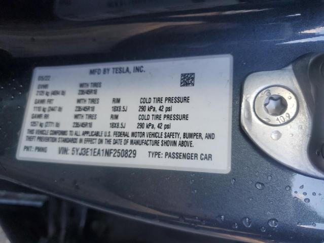 Photo 10 from auction – 2022 TESLA MODEL 3 with VIN 5YJ3E1EA1NF250829