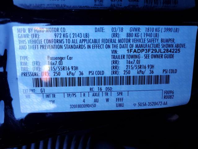 Photo 10 from auction – 2018 FORD FOCUS SE with VIN 1FADP3F29JL284225