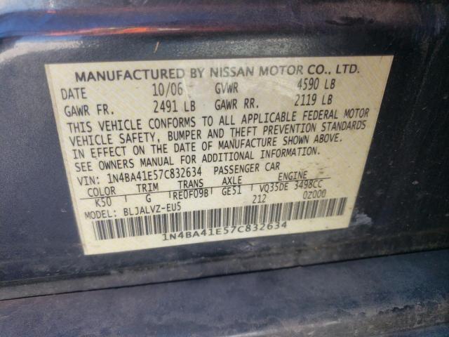 Photo 10 from auction – 2007 NISSAN MAXIMA SE with VIN 1N4BA41E57C832634