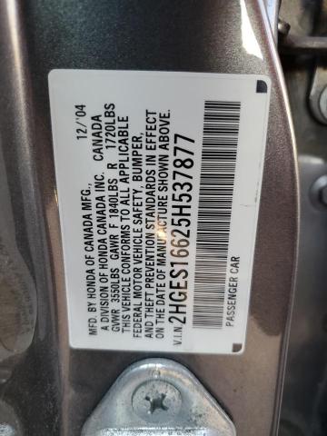 Photo 10 from auction – 2005 HONDA CIVIC LX with VIN 2HGES16625H537877