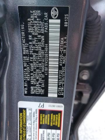 Photo 10 from auction – 2012 TOYOTA CAMRY BASE with VIN 4T1BF1FK2CU614644