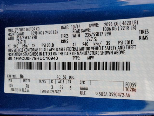 Photo 10 from auction – 2017 FORD ESCAPE S with VIN 1FMCU0F79HUC10943