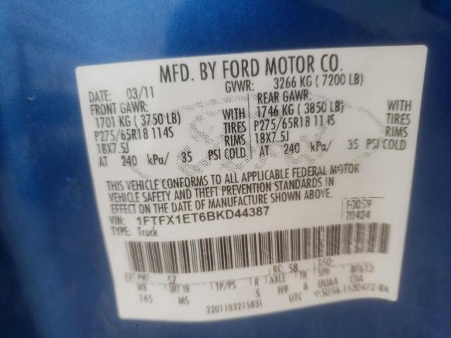 Photo 10 from auction – 2011 FORD F150 SUPER with VIN 1FTFX1ET6BKD44387