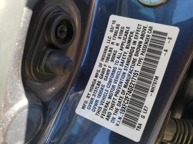 Photo 10 from auction – 2016 HONDA CIVIC EX with VIN 19XFC2F74GE217151