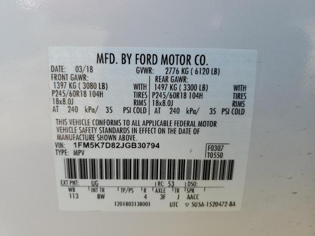 Photo 10 from auction – 2018 FORD EXPLORER X with VIN 1FM5K7D82JGB30794