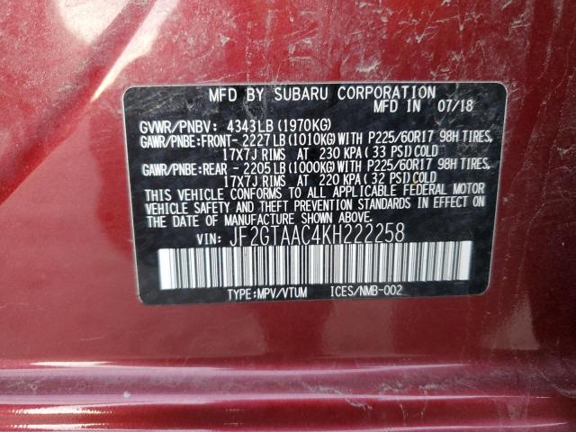 Photo 10 from auction – 2019 SUBARU CROSSTREK with VIN JF2GTAAC4KH222258
