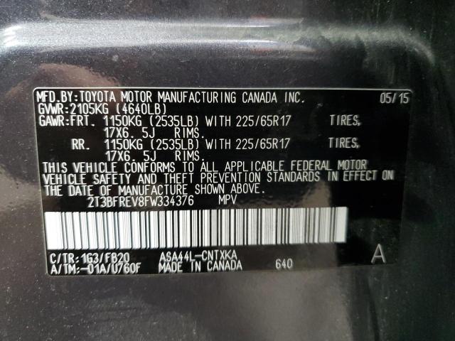 Photo 10 from auction – 2015 TOYOTA RAV4 LE with VIN 2T3BFREV8FW334376