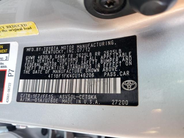 Photo 10 from auction – 2012 TOYOTA CAMRY BASE with VIN 4T1BF1FK4CU146206