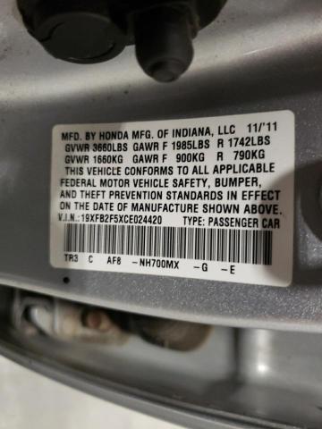 Photo 10 from auction – 2012 HONDA CIVIC 4D with VIN 19XFB2F5XCE024420