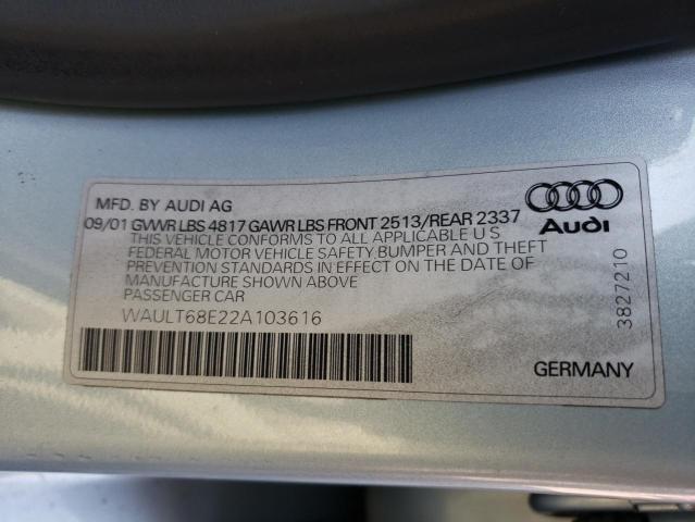 Photo 10 from auction – 2002 AUDI A4 3.0 QUA with VIN WAULT68E22A103616