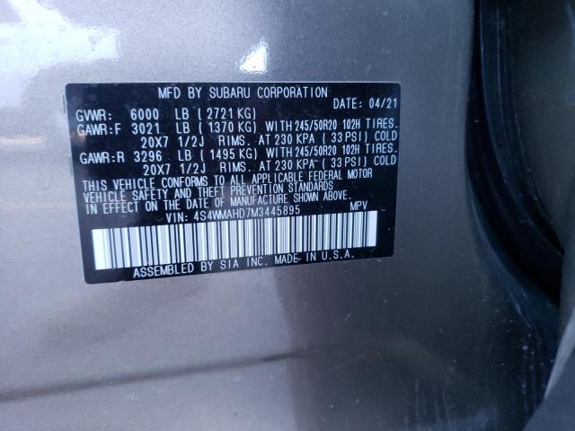Photo 10 from auction – 2021 SUBARU ASCENT PRE with VIN 4S4WMAHD7M3445895