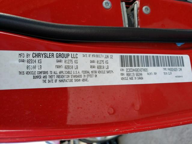 Photo 10 from auction – 2012 DODGE CHARGER SX with VIN 2C3CDXHG8CH270691