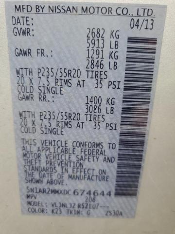 Photo 10 from auction – 2013 NISSAN PATHFINDER with VIN 5N1AR2MMXDC674644