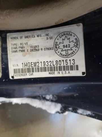 Photo 10 from auction – 2002 HONDA CIVIC EX with VIN 1HGEM21932L801513
