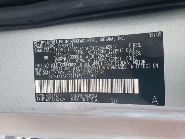 Photo 10 from auction – 2005 TOYOTA SEQUOIA SR with VIN 5TDBT44AX5S247475