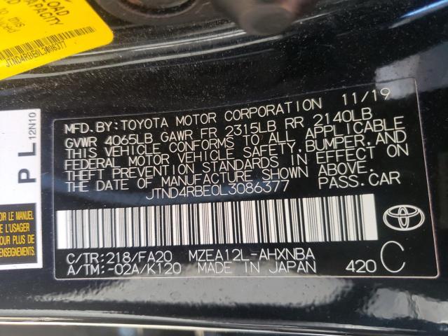 Photo 10 from auction – 2020 TOYOTA COROLLA SE with VIN JTND4RBE0L3086377