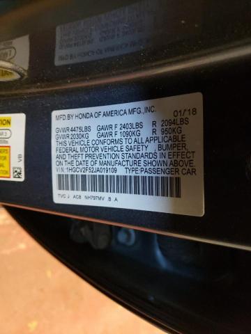 Photo 10 from auction – 2018 HONDA ACCORD EXL with VIN 1HGCV2F52JA019109