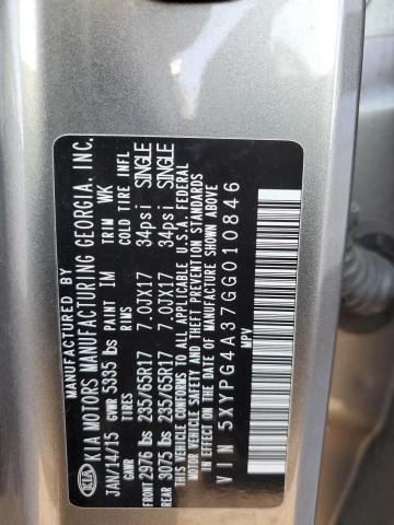 Photo 10 from auction – 2016 KIA SORENTO LX with VIN 5XYPG4A37GG010846