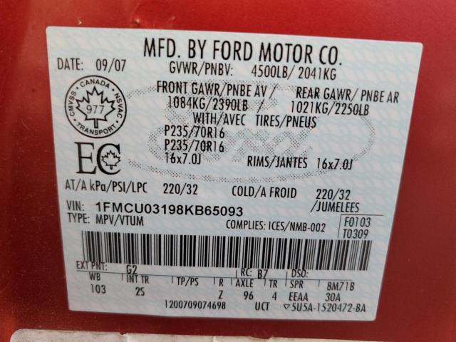 Photo 10 from auction – 2008 FORD ESCAPE XLT with VIN 1FMCU03198KB65093