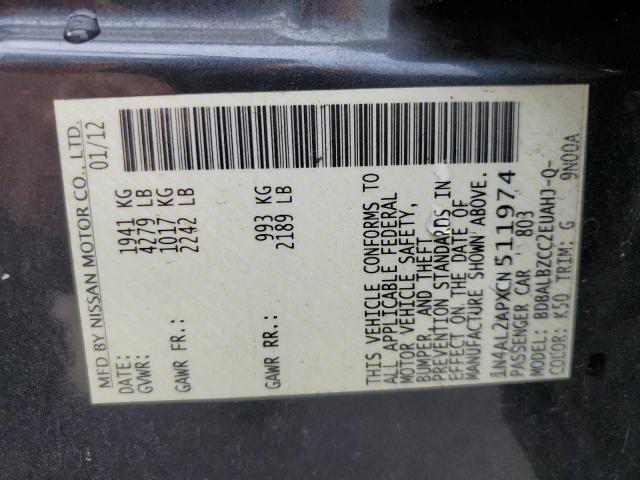 Photo 10 from auction – 2012 NISSAN ALTIMA BAS with VIN 1N4AL2APXCN511974
