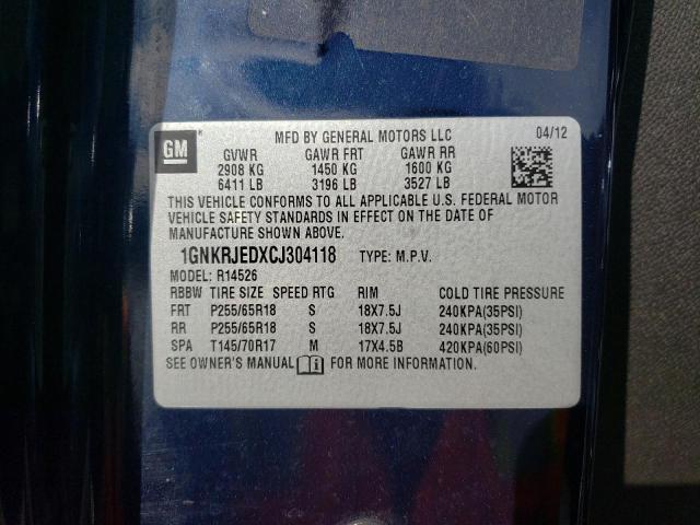 Photo 10 from auction – 2012 CHEVROLET TRAVERSE L with VIN 1GNKRJEDXCJ304118