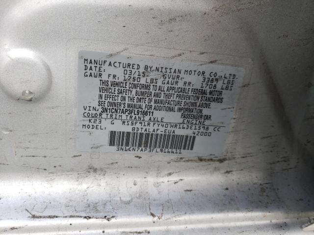 Photo 10 from auction – 2015 NISSAN VERSA S with VIN 3N1CN7AP3FL916611