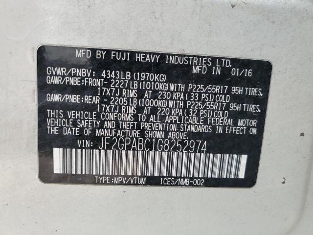 Photo 10 from auction – 2016 SUBARU CROSSTREK with VIN JF2GPABC1G8252974