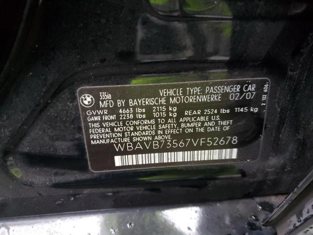 Photo 10 from auction – 2007 BMW 335 I with VIN WBAVB73567VF52678