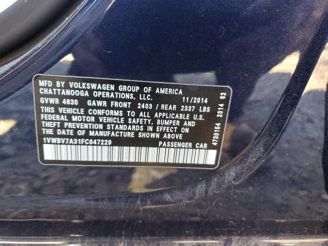 Photo 10 from auction – 2015 VOLKSWAGEN PASSAT SE with VIN 1VWBV7A31FC047229